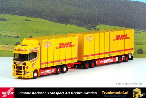 Herpa 314213 Jimmie Karlsson DHL Scania S580 Zweedse 25 meter combinatie