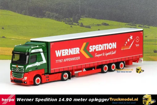 Herpa 317214 Werner Spedition Mercedes 14.90 meter schuifzeiltrailer